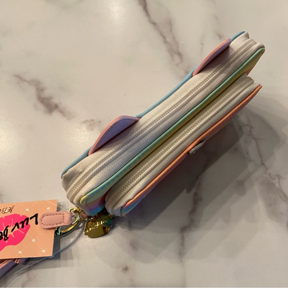BETSEY JOHNSON Rainbow Striped Unicorn Kitty Cat Wallet Wristlet - Picture 6 of 8